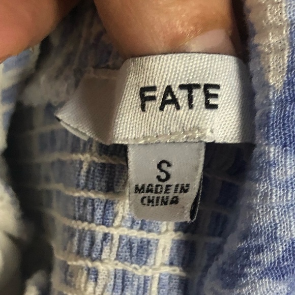 Fate women’s blue and white mini dress with leaves pattern V-neck‎ size small - Picture 4 of 14